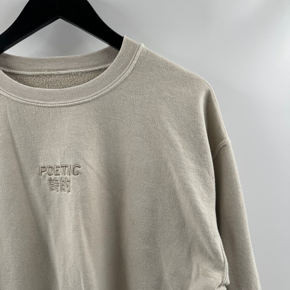 Ripple Tan Beige Crewneck Embroidered “Poetic” Pullover Size Small - Picture 2 of 8